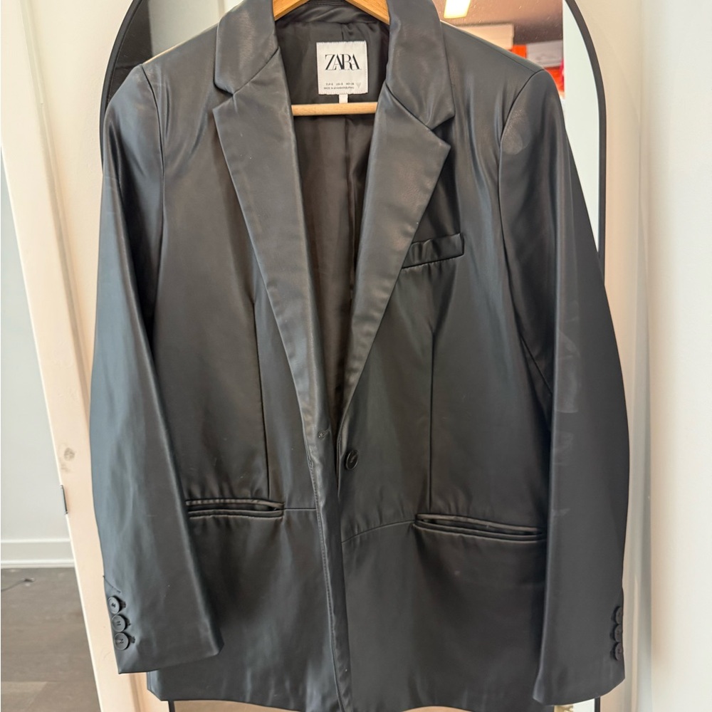 Zara faux leather blazer size S